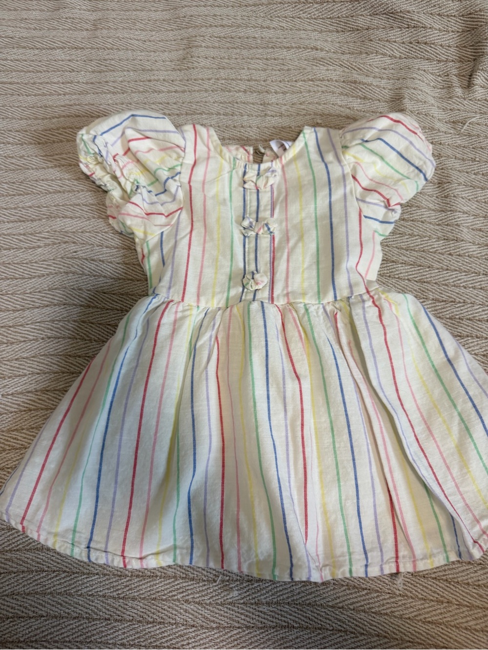 wonder nation White Dress with Rainbow Stripes and Puff Sleeves
